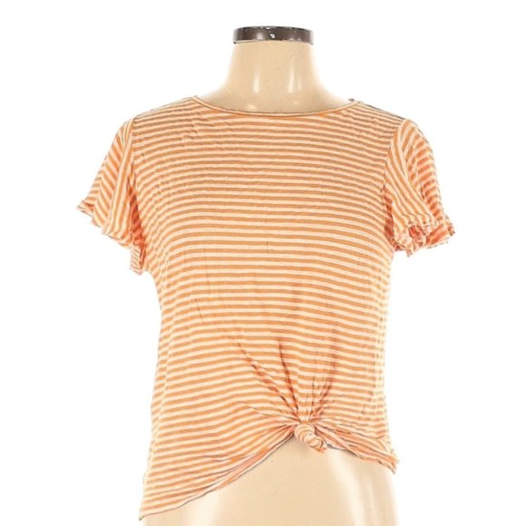 Ann Taylor Tops - 🎂 3/$15 Ann Taylor Flutter Ruffle Sleeve Striped Linen Blouse, Size L GUC